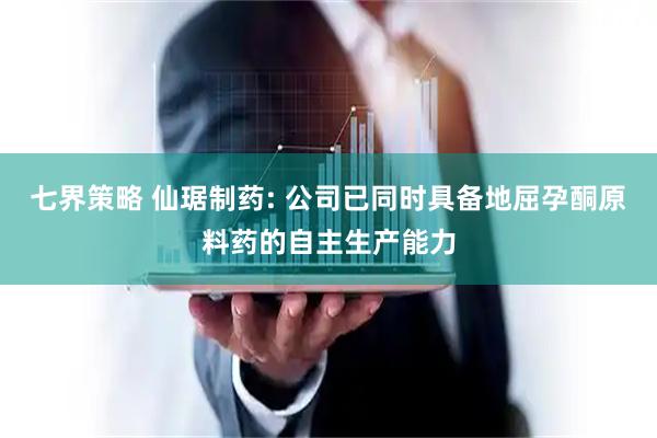 七界策略 仙琚制药: 公司已同时具备地屈孕酮原料药的自主生产能力