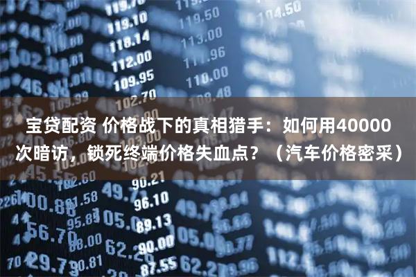 宝贷配资 价格战下的真相猎手：如何用40000次暗访，锁死终端价格失血点？（汽车价格密采）